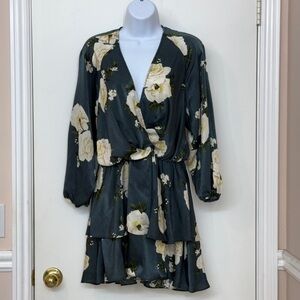 NWOT Zara Women's Floral Wrap Mini Dress - Blue Teal/Cream - Size S